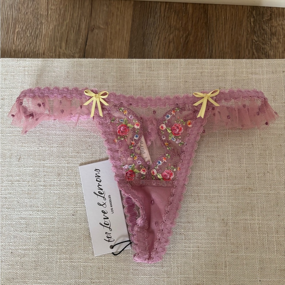 For Love And Lemons Pink Floral Lace Thong